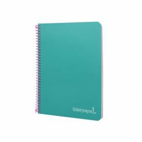 Cuaderno espiral liderpapel cuarto witty tapa dura 80h 75gr cuadro 4mm con margen color turquesa