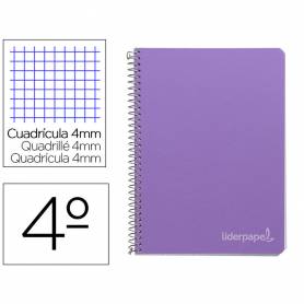 Cuaderno espiral liderpapel cuarto witty tapa dura 80h 75gr cuadro 4mm con margen color violeta