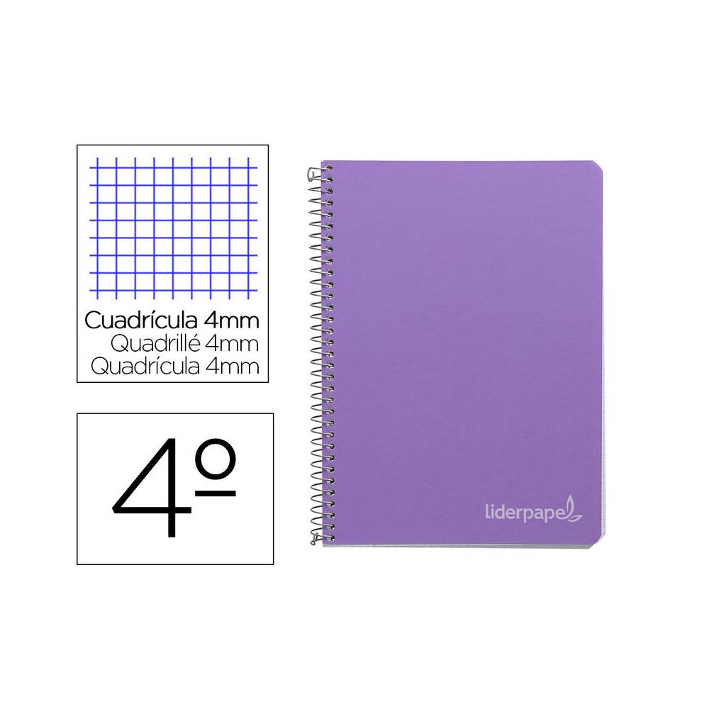 Cuaderno espiral liderpapel cuarto witty tapa dura 80h 75gr cuadro 4mm con margen color violeta