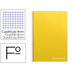 Cuaderno espiral liderpapel folio witty tapa dura 80h 75gr cuadro 4mm con margen color amarillo