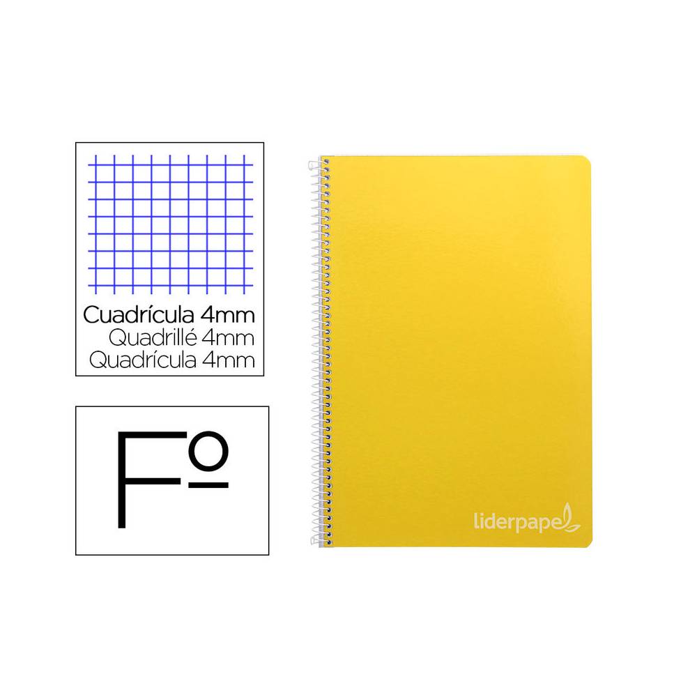 Cuaderno espiral liderpapel folio witty tapa dura 80h 75gr cuadro 4mm con margen color amarillo