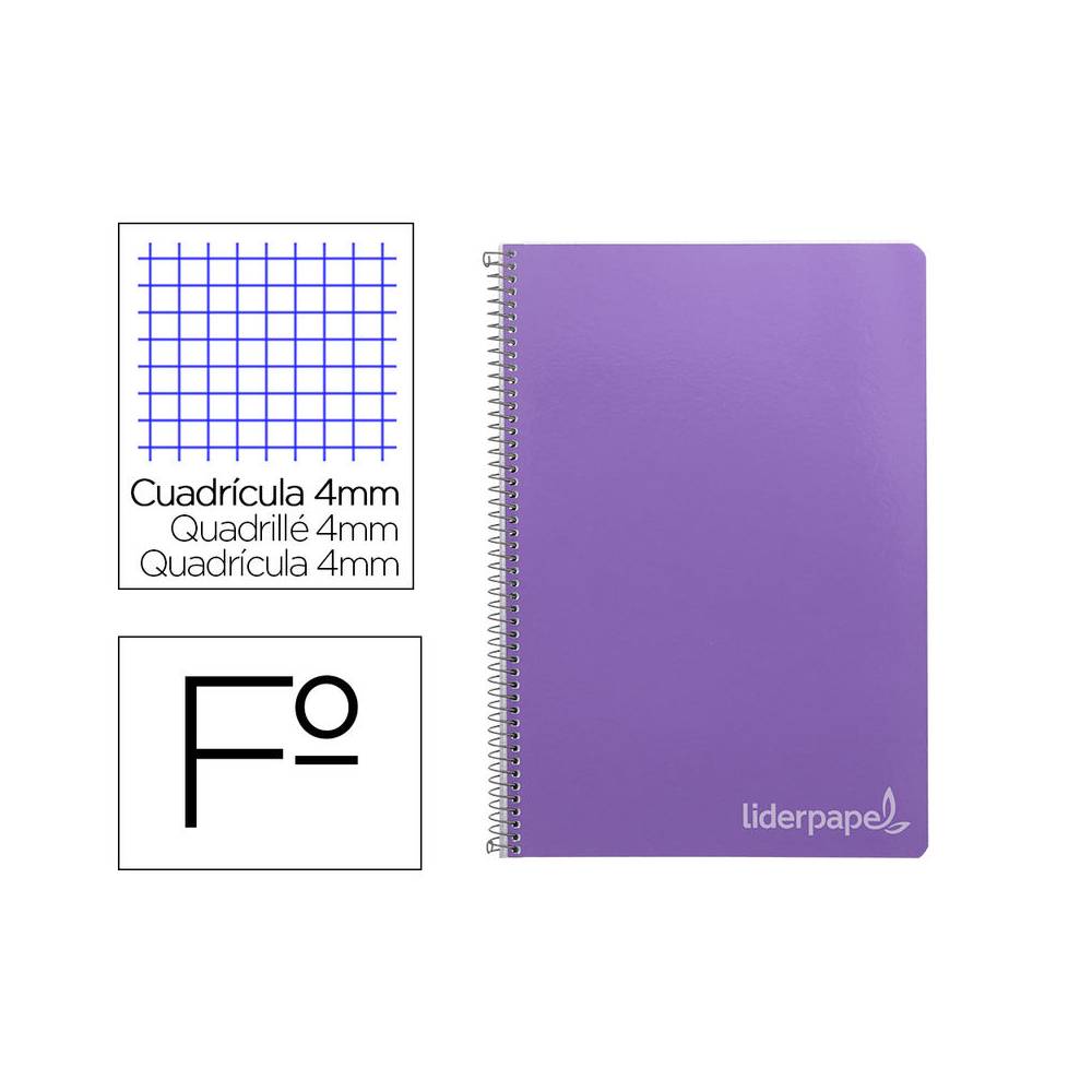 Cuaderno espiral liderpapel folio witty tapa dura 80h 75gr cuadro 4mm con margen color violeta