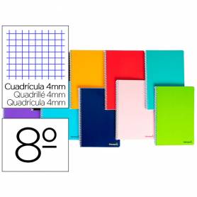 Cuaderno espiral liderpapel bolsillo octavo smart tapa blanda 80h 60gr cuadro 4mm colores surtidos