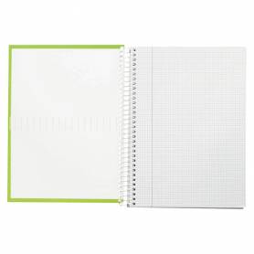 Cuaderno espiral liderpapel a4 crafty tapa forrada 80h 90 gr cuadro 4mm con margen color verde