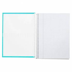 Cuaderno espiral liderpapel a4 crafty tapa forrada 80h 90 gr cuadro 4mm con margen color turquesa