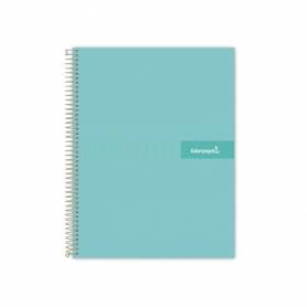 Cuaderno espiral liderpapel a4 crafty tapa forrada 80h 90 gr cuadro 4mm con margen color turquesa