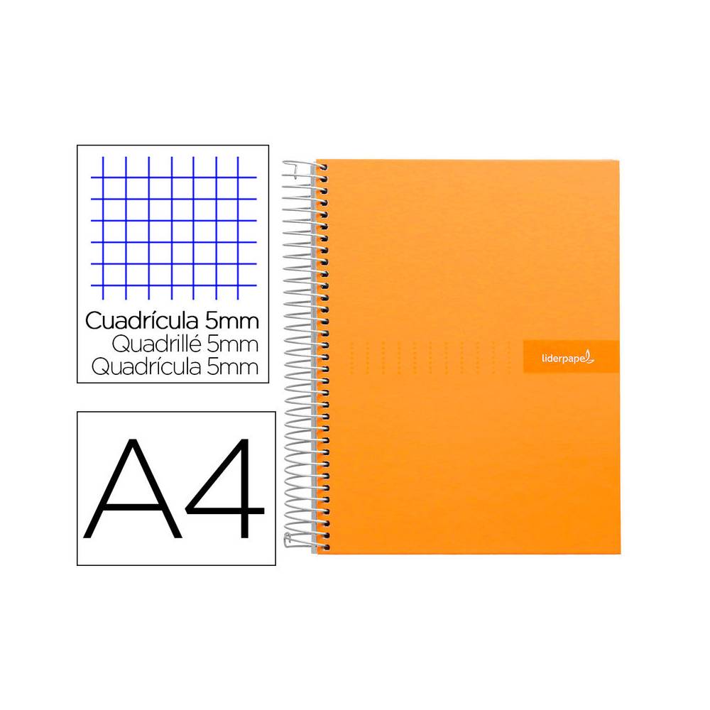 Cuaderno espiral liderpapel a4 micro crafty tapa forrada 120h 90 gr cuadro 5 mm 5 bandas 4 colores color naranja