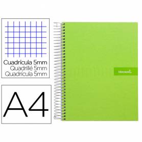 Cuaderno espiral liderpapel a4 micro crafty tapa forrada 120h 90 gr cuadro 5 mm 5 bandas 4 colores color verde