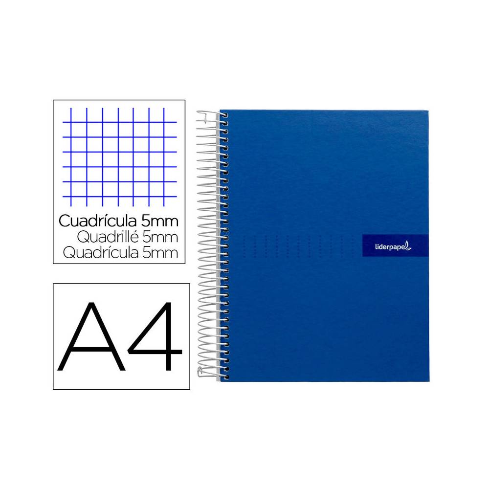 Cuaderno espiral liderpapel a4 micro crafty tapa forrada 120h 90 gr cuadro 5 mm 5 bandas 4 colores color azul