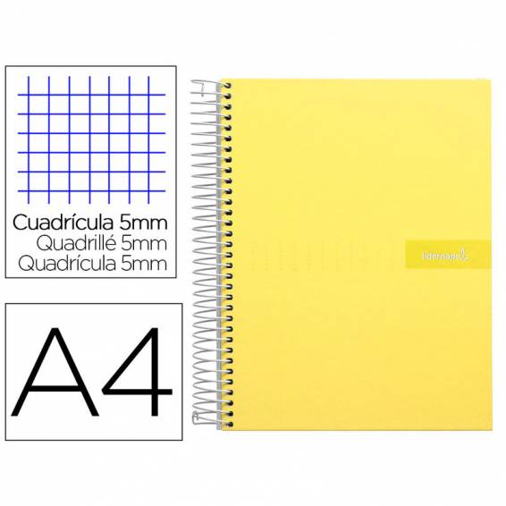 Cuaderno espiral liderpapel a4 micro crafty tapa forrada 120h 90gr cuadro 5mm 5 bandas 4 taladros color amarillo