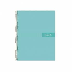 Cuaderno espiral liderpapel a4 micro crafty tapa forrada 120h 90gr cuadro 5mm 5 bandas 4 taladros color turquesa