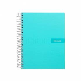 Cuaderno espiral liderpapel a4 micro crafty tapa forrada 120h 90gr cuadro 5mm 5 bandas 4 taladros color turquesa