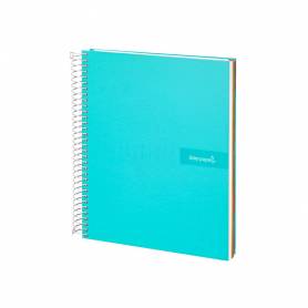 Cuaderno espiral liderpapel a4 micro crafty tapa forrada 120h 90gr cuadro 5mm 5 bandas 4 taladros color turquesa