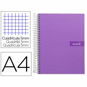 Cuaderno espiral liderpapel a4 micro crafty tapa forrada 120h 90gr cuadro 5mm 5 bandas 4 taladros color violeta