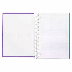 Cuaderno espiral liderpapel a4 micro crafty tapa forrada 120h 90gr cuadro 5mm 5 bandas 4 taladros color violeta