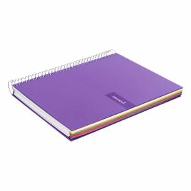 Cuaderno espiral liderpapel a4 micro crafty tapa forrada 120h 90gr cuadro 5mm 5 bandas 4 taladros color violeta