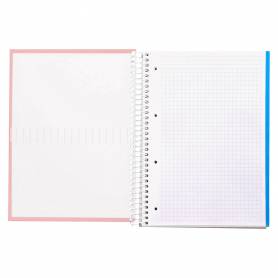 Cuaderno espiral liderpapel a4 micro crafty tapa forrada 120h 90 gr cuadro 5 mm 5 bandas 4 colores color rosa