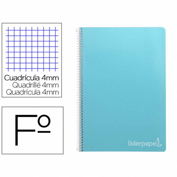 Cuaderno espiral liderpapel folio witty tapa dura 80h 75gr cuadro 4mm con margen color celeste