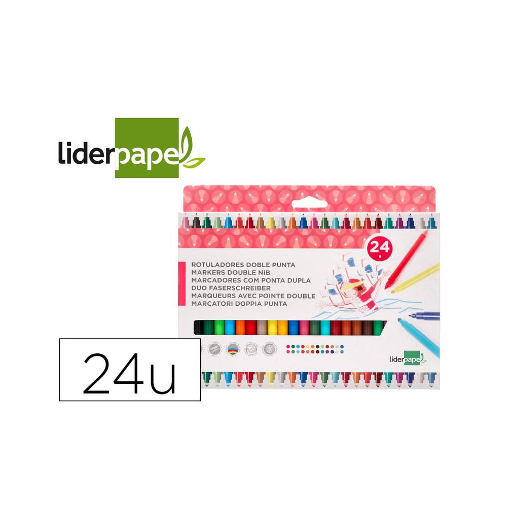 Rotulador liderpapel duo doble punta fina y gruesa caja de 24 unidades colores surtidos