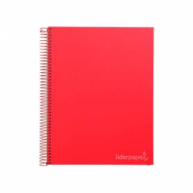 Cuaderno espiral liderpapel a4 micro jolly tapa forrada 140h 75 gr cuadro 5mm 5 bandas 4 taladros color rojo