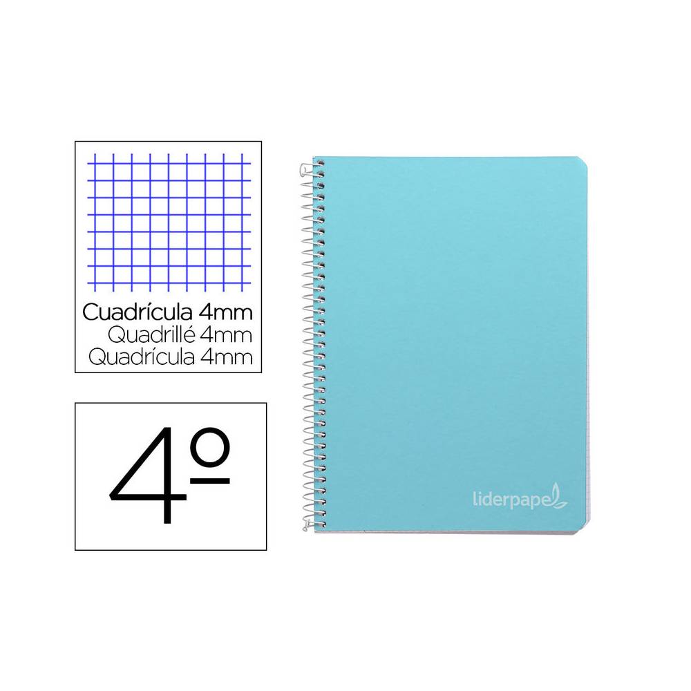 Cuaderno espiral liderpapel cuarto witty tapa dura 80h 75gr cuadro 4mm con margen color celeste