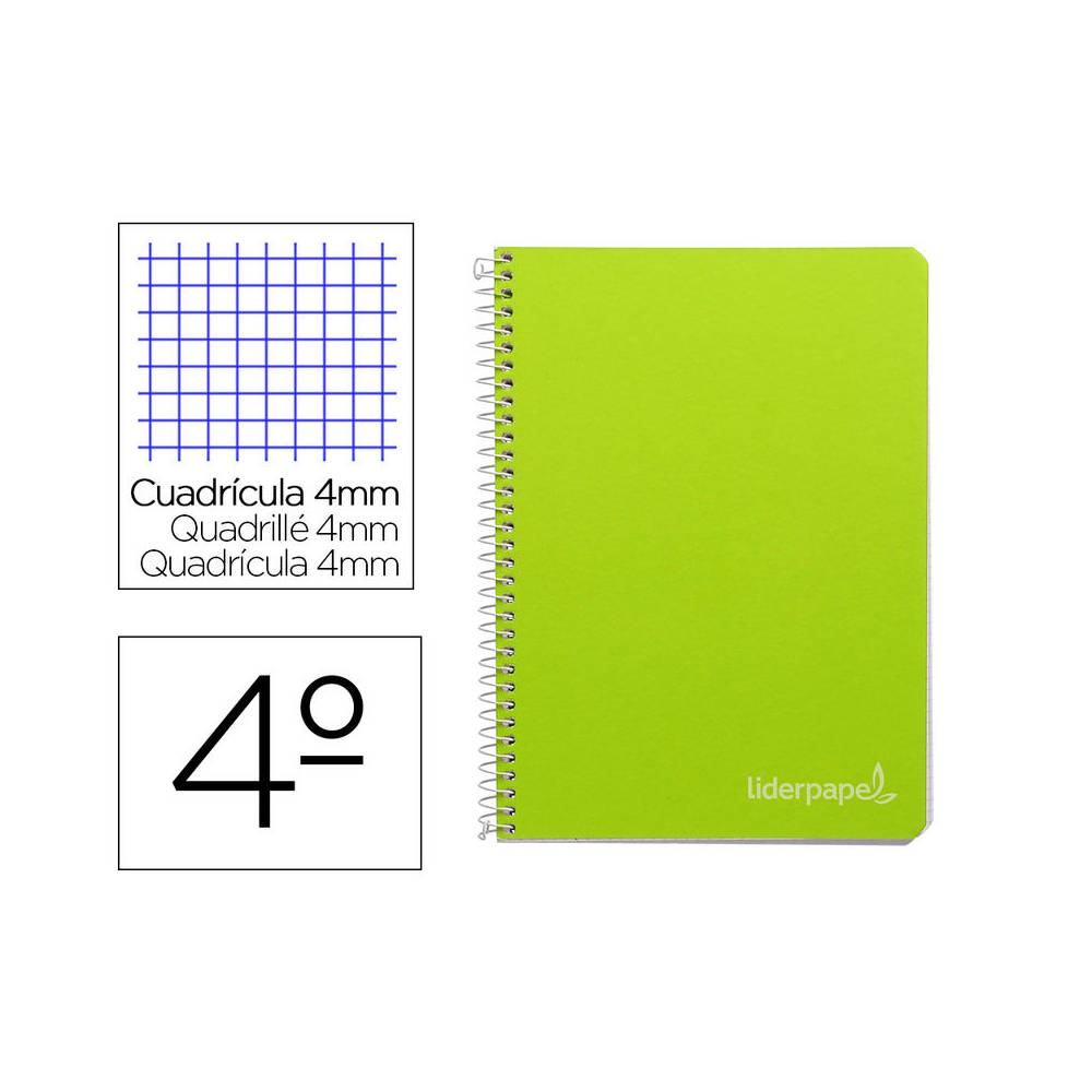 Cuaderno espiral liderpapel cuarto witty tapa dura 80h 75gr cuadro 4mm con margen color verde