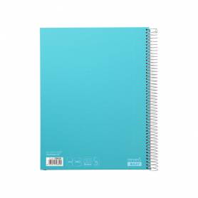 Cuaderno espiral liderpapel a4 micro jolly tapa forrada 140h 75 gr cuadro 5mm 5 bandas4 taladros color celeste