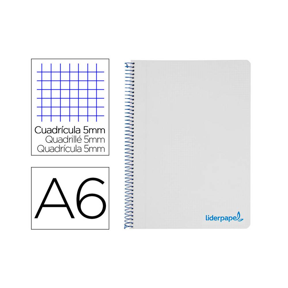 Cuaderno espiral liderpapel a6 micro wonder tapa plastico 120h 90 gr cuadro 5mm 4 bandas color gris