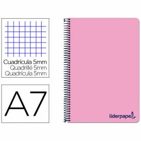 Cuaderno espiral liderpapel a7 micro wonder tapa plastico 100h 90 gr cuadro 5mm 4 bandas color rosa