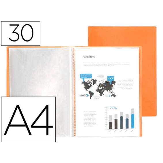 Carpeta liderpapel escaparate 30 fundas polipropileno din a4 naranja fluor opaco