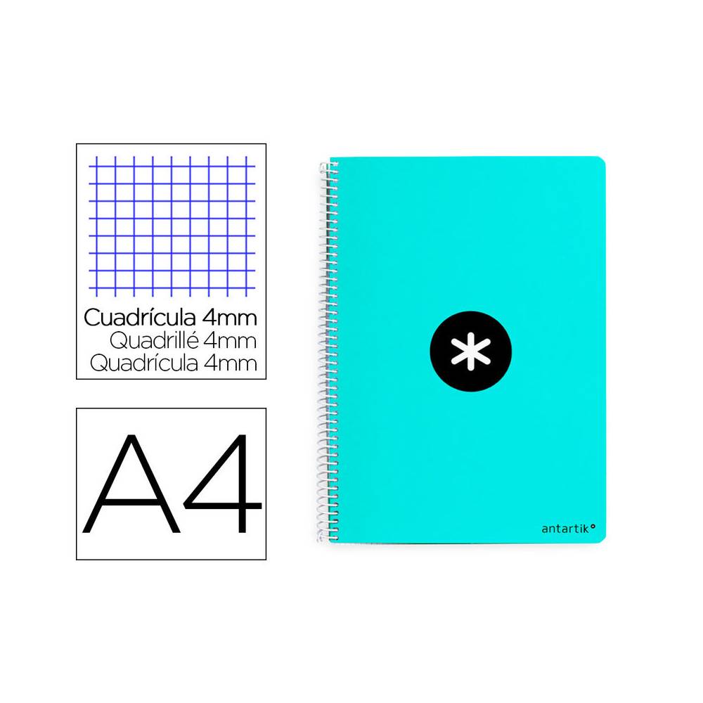 Cuaderno espiral liderpapel a4 antartik tapa dura 80h 90gr cuadro 4mm con margen color menta