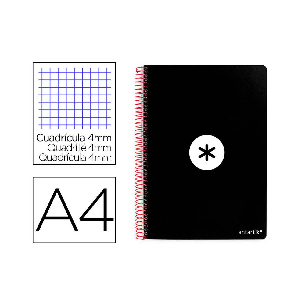 Cuaderno espiral liderpapel a4 antartik tapa dura 80h 90gr cuadro 4mm con margen color negro