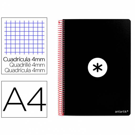 Cuaderno espiral liderpapel a4 antartik tapa dura 80h 90gr cuadro 4mm con margen color negro