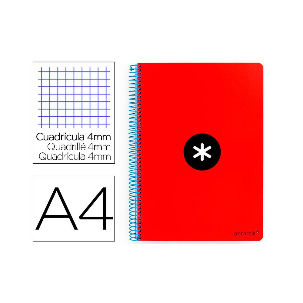 Cuaderno espiral liderpapel a4 antartik tapa dura 80h 90gr cuadro 4mm con margen color rojo