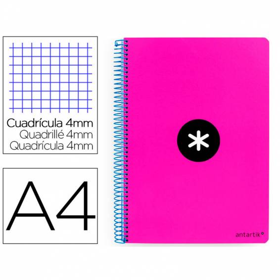 Cuaderno espiral liderpapel a4 antartik tapa dura 80h 90gr cuadro 4mm con margen color rosa fluor