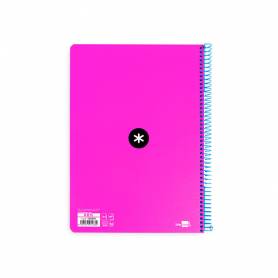 Cuaderno espiral liderpapel a4 antartik tapa dura 80h 90gr cuadro 4mm con margen color rosa fluor