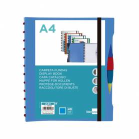 Carpeta liderpapel a4 con 40 fundas intercambiables 5 sep sobre y gomilla portada y lomo personalizable azul