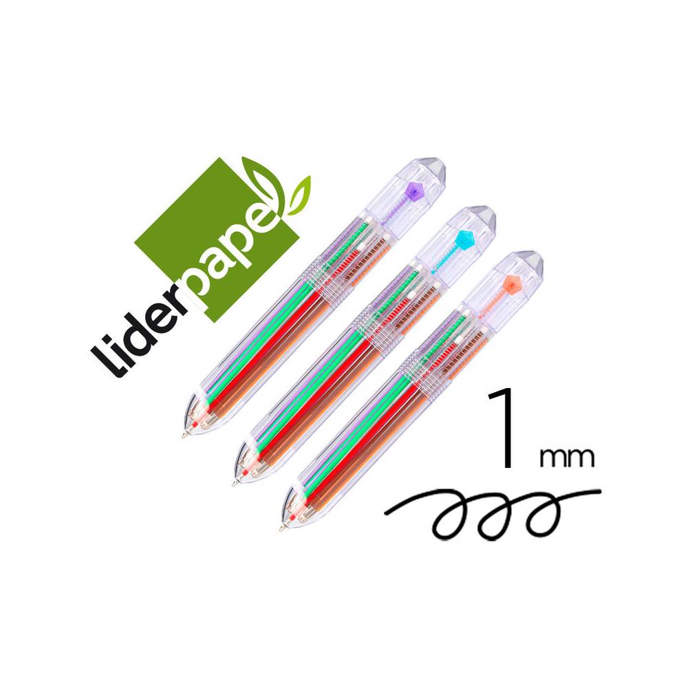 Boligrafo liderpapel 10 en 1 cuerpo transparente 10 colores 1 mm retractil