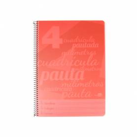 Cuaderno espiral liderpapel folio pautaguia tapa plastico 80h 75gr cuadro pautado 4mm con margen color rojo