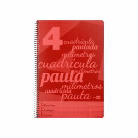 Cuaderno espiral liderpapel folio pautaguia tapa plastico 80h 75gr cuadro pautado 4mm con margen color rojo