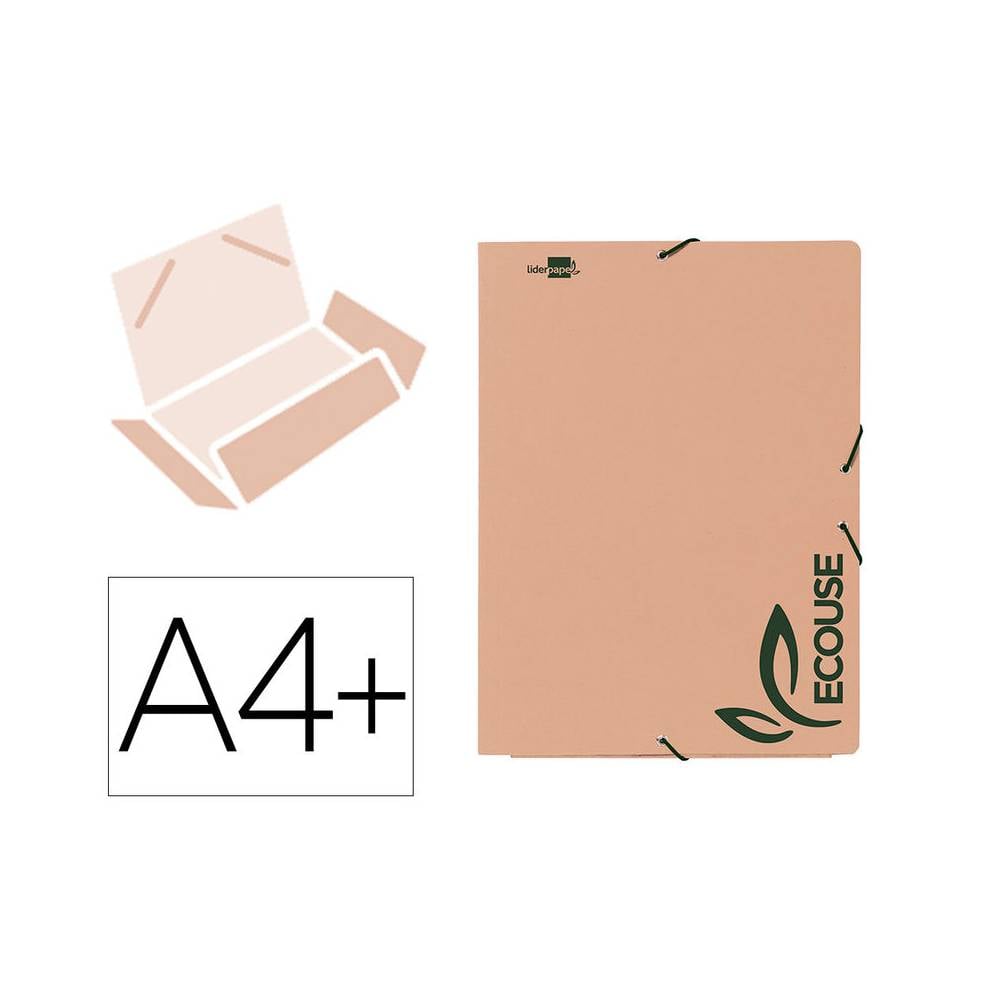 Carpeta liderpapel gomas din a4+ 3 solapas ecouse cartulina 400 g/m2 color kraft marron