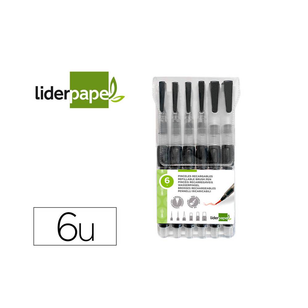 Pincel liderpapel recargable para productos acuarelables set de 6 unidades grosor puntas surtidas