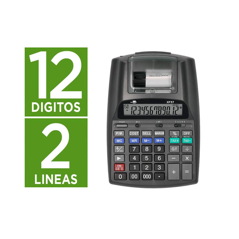 Calculadora liderpapel impresora pantalla papel 57 mm 12 digitos impresion bicolor negra 225x158x56 mm