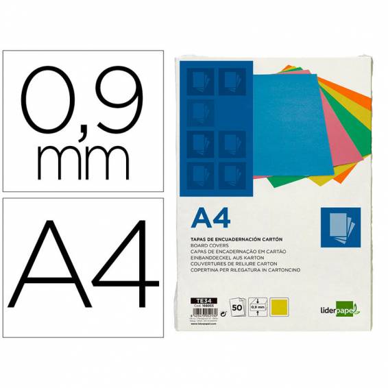 Tapa encuadernacion liderpapel carton a4 0,9mm amarillo fluor paquete de 50 unidades