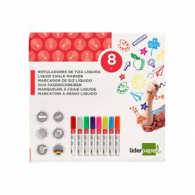 Rotulador liderpapel tiza liquida punta redonda trazo 6 mm caja de 8 unidades colores surtidos