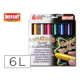 Tempera solida en barra playcolor pocket escolar caja de 6 colores metalizados