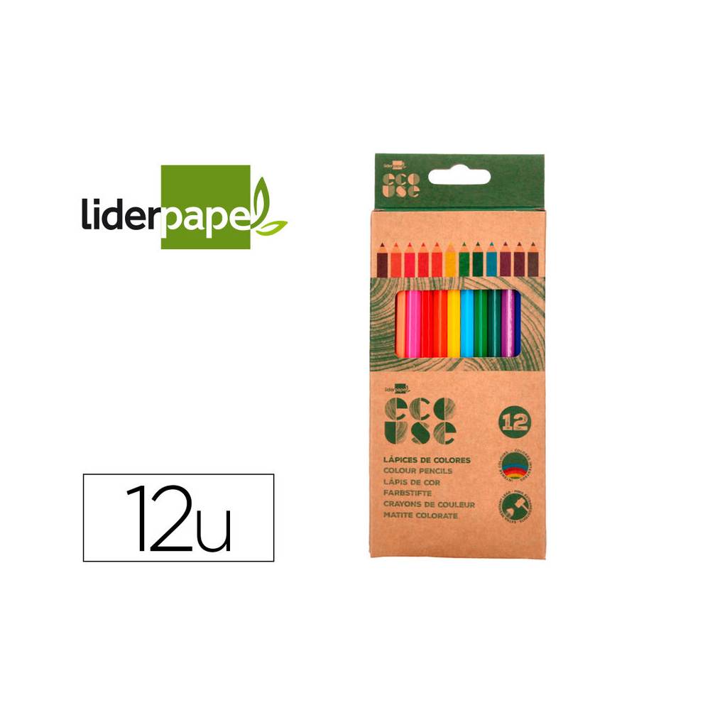 Lapices de colores liderpapel ecouse caja de 12 unidades colores surtidos con certificado fsc