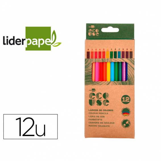 Lapices de colores liderpapel ecouse caja de 12 unidades colores surtidos con certificado fsc