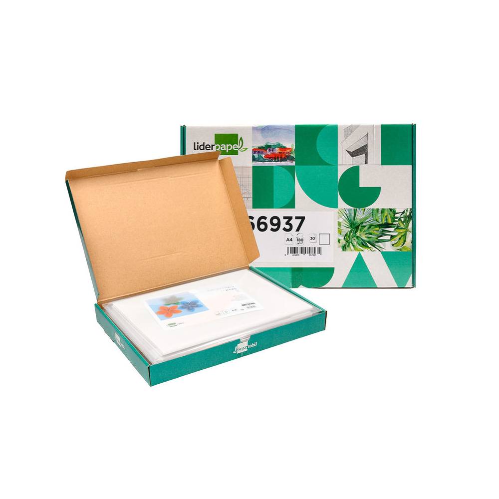 Cartulina liderpapel a4 180g/m2 blanco paquete de 25+5 hojas