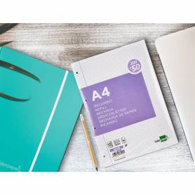 Recambio liderpapel a4 200+50 hojas 90g/m2 cuadro 4 mm con margen 4 taladros